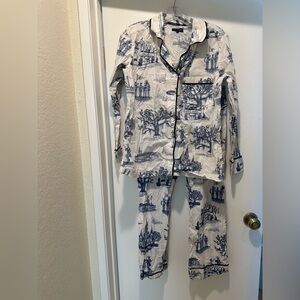 Katie Kime New Orleans Toile Pajama Set Size Medium Long Sleeves in Navy Cotton